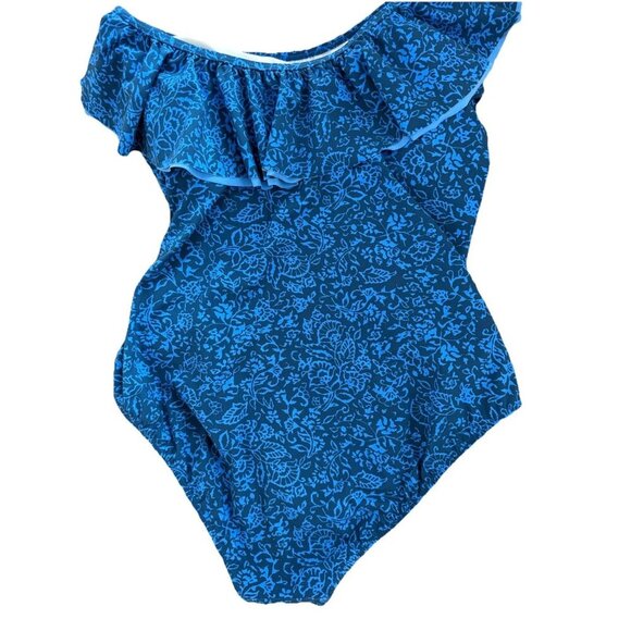 Profile By Gottex Petrol Blue Mehndi One Shoulder Ruffle Swimsuit Womens Size 14 - Picture 14 of 16